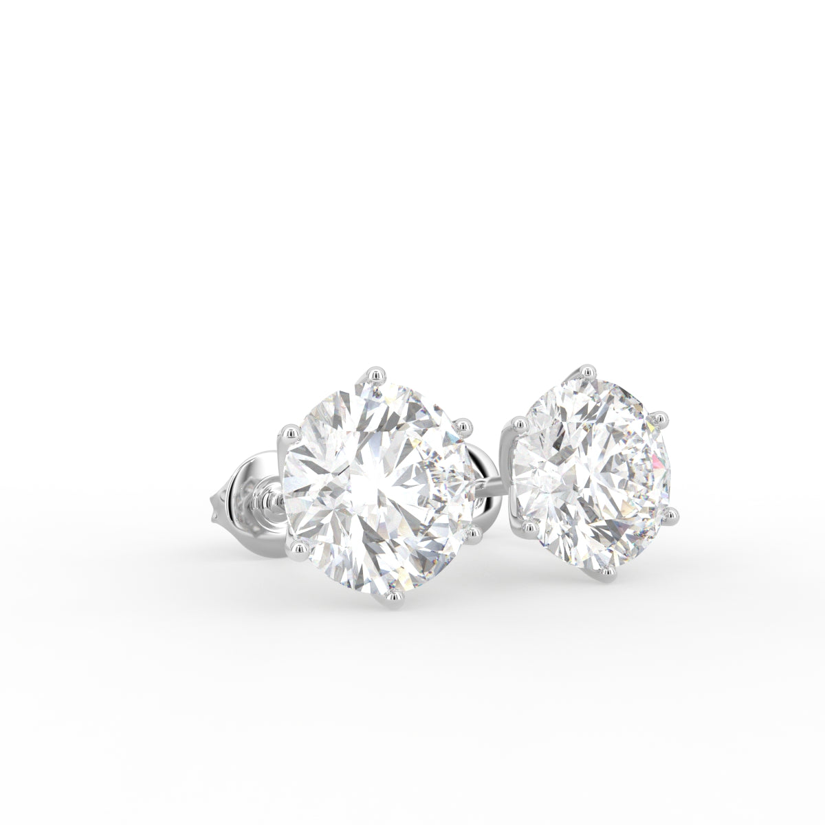 18K Round Solitaire Diamond Earrings — 3D VIEW
