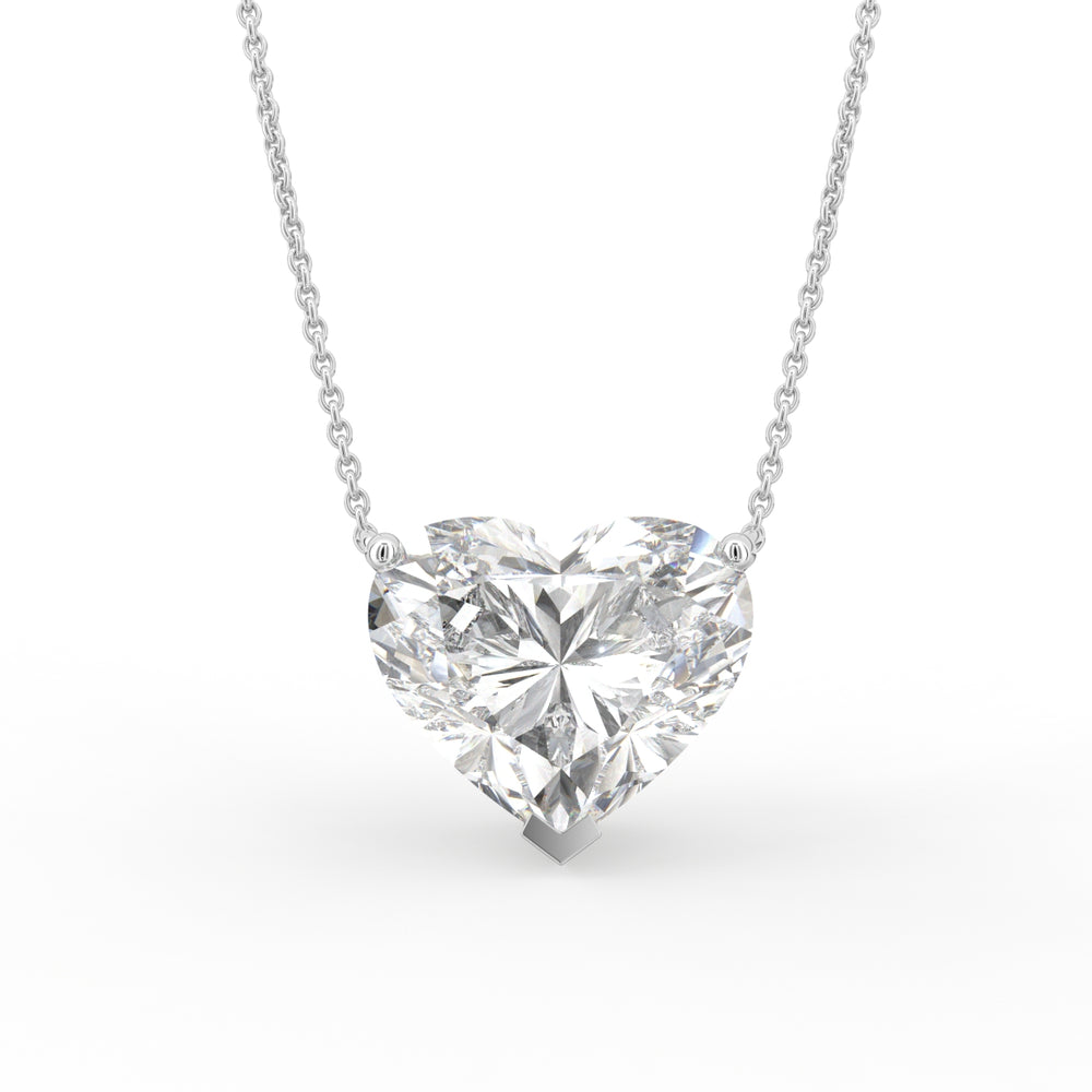 18K White Gold Heart Solitaire Diamond Pendant