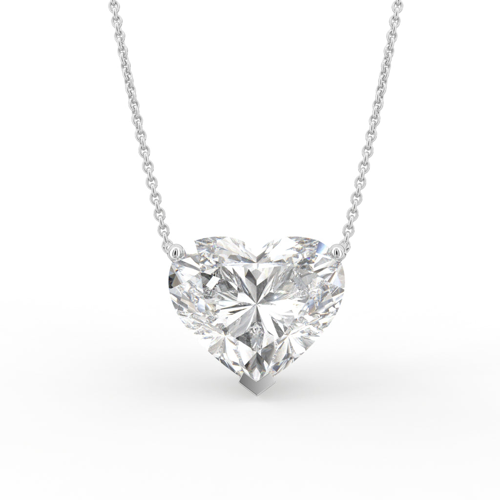 18K White Gold Heart Solitaire Diamond Pendant — FRONT