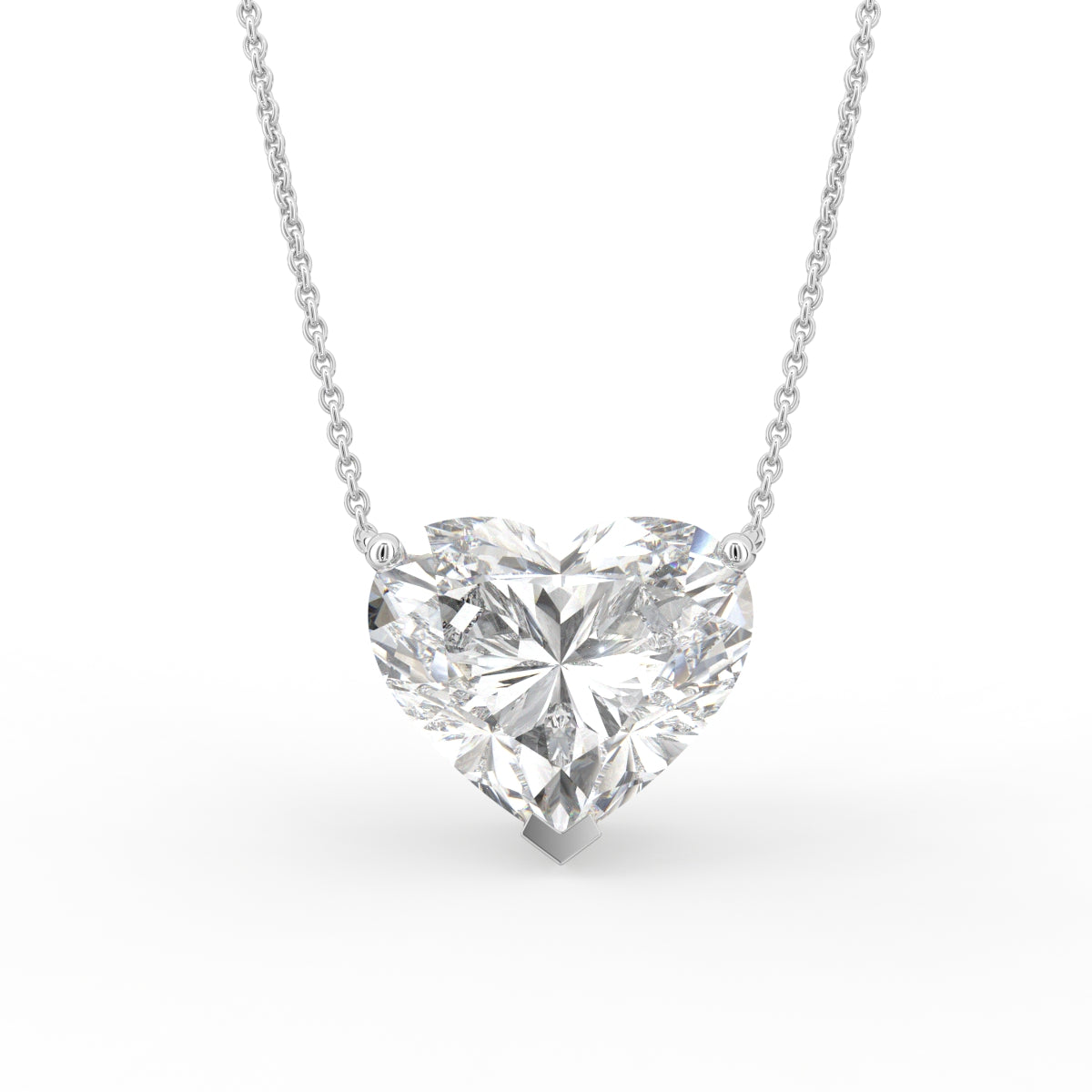 18K White Gold Heart Solitaire Diamond Pendant — FRONT