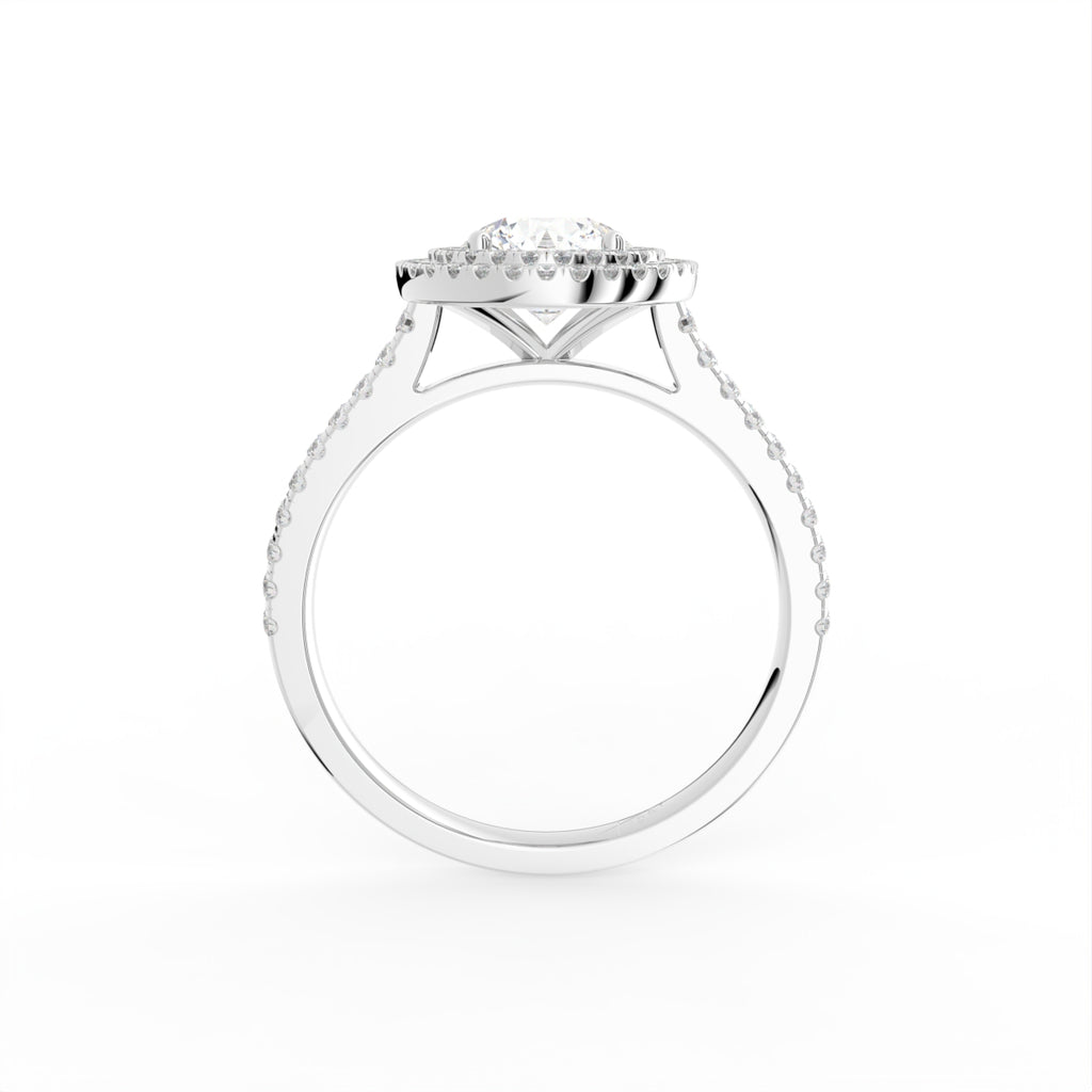 18K Halo Solitaire Round Diamond Engagement Ring — FRONT