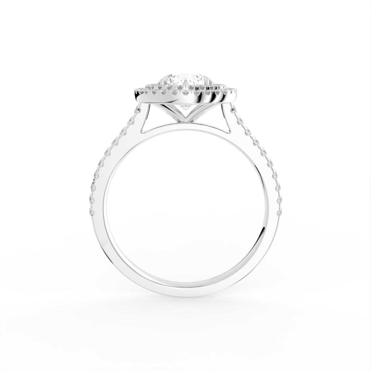 18K Halo Solitaire Round Diamond Engagement Ring — FRONT