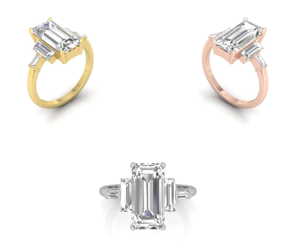 18K Emerald Cut Diamond Solitaire Ring — 3 COLOR