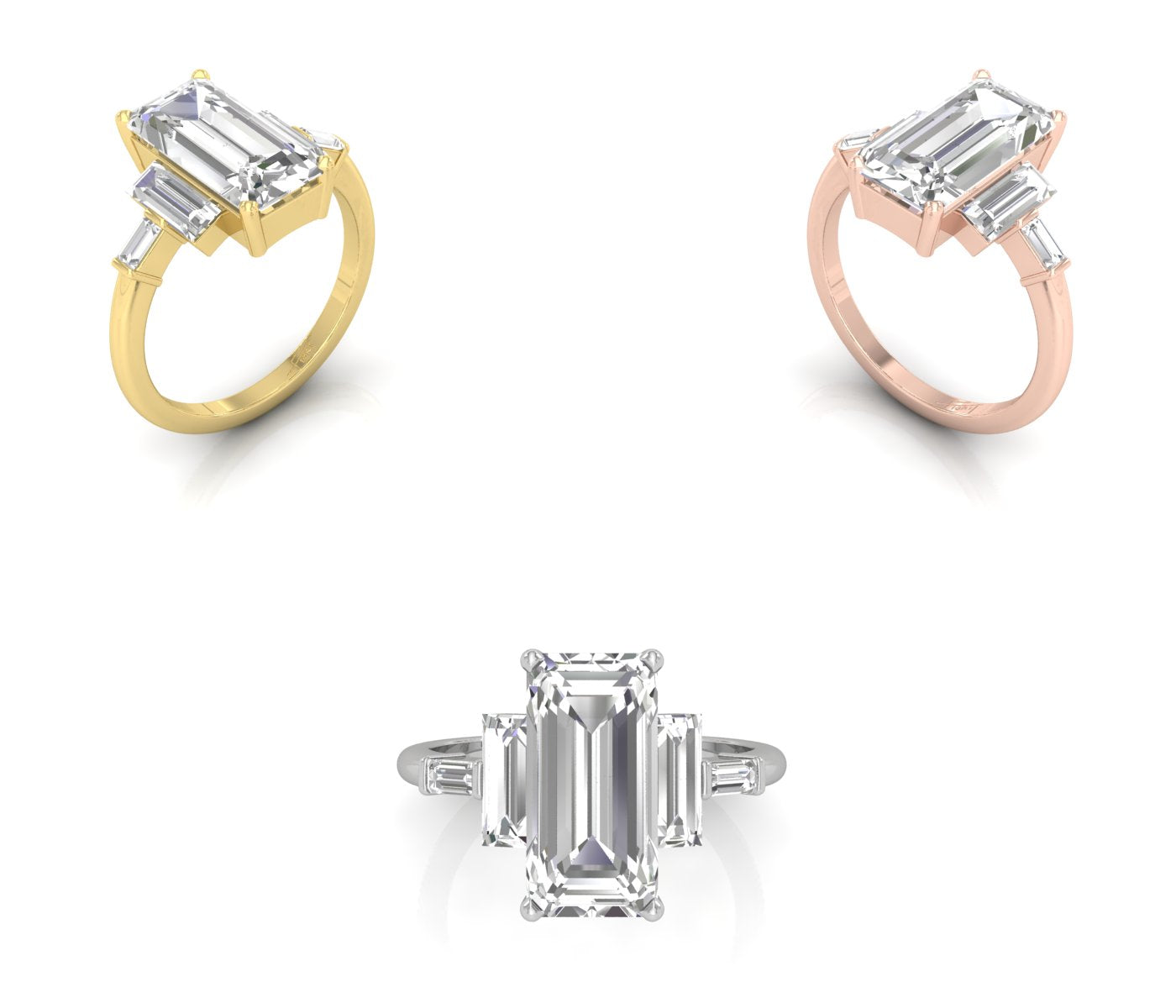18K Emerald Cut Diamond Solitaire Ring — 3 COLOR