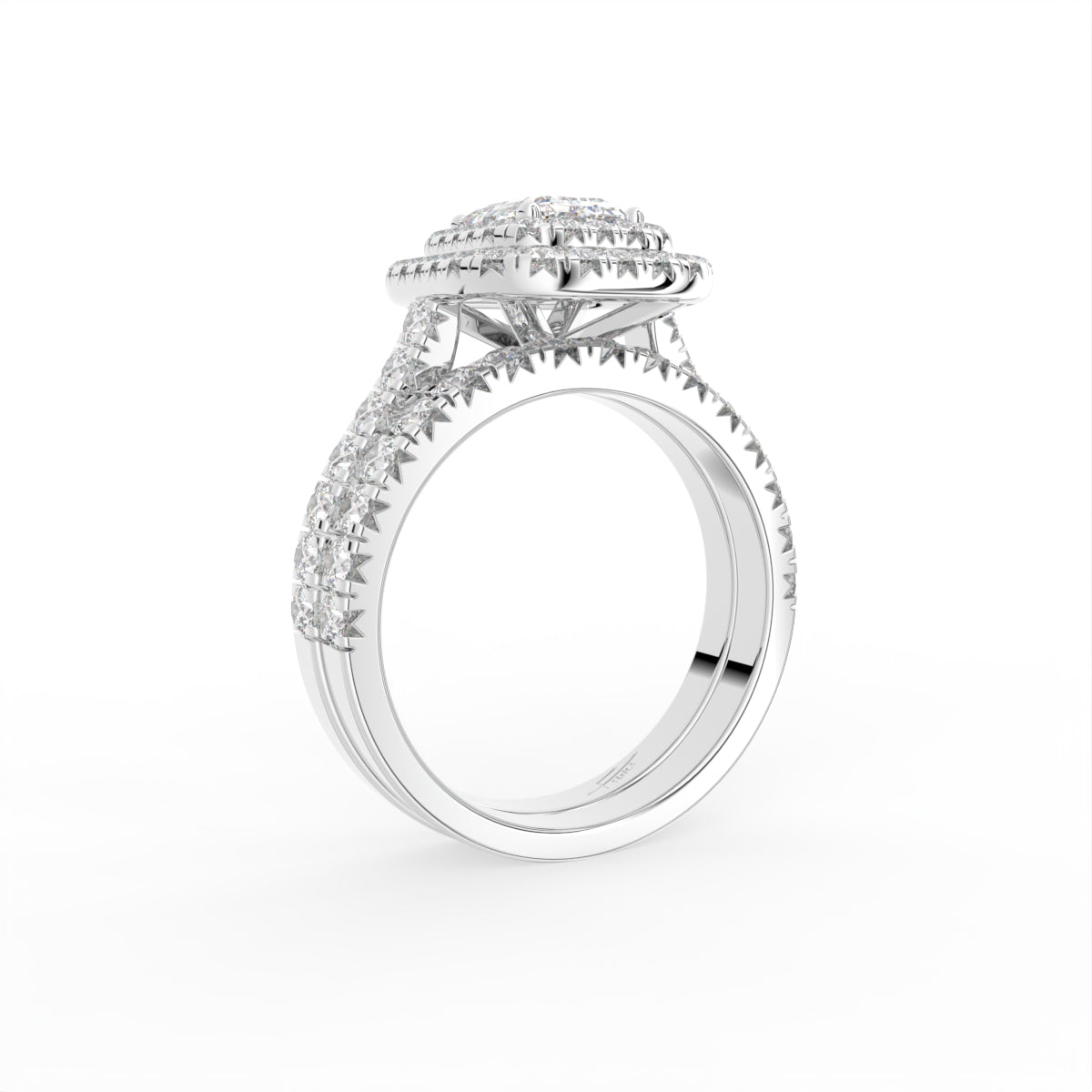 18K Halo Emerald Diamond Ring — 3D VIEW