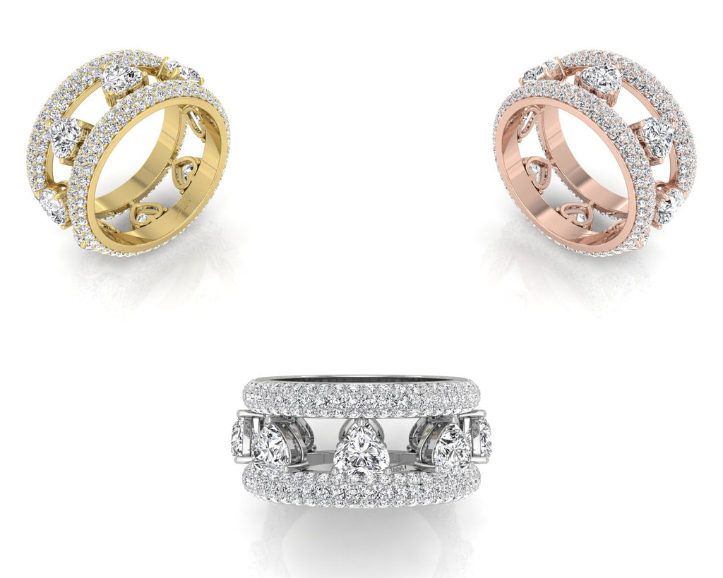 18K Openwork Pave Diamond Ring — 3 COLOR
