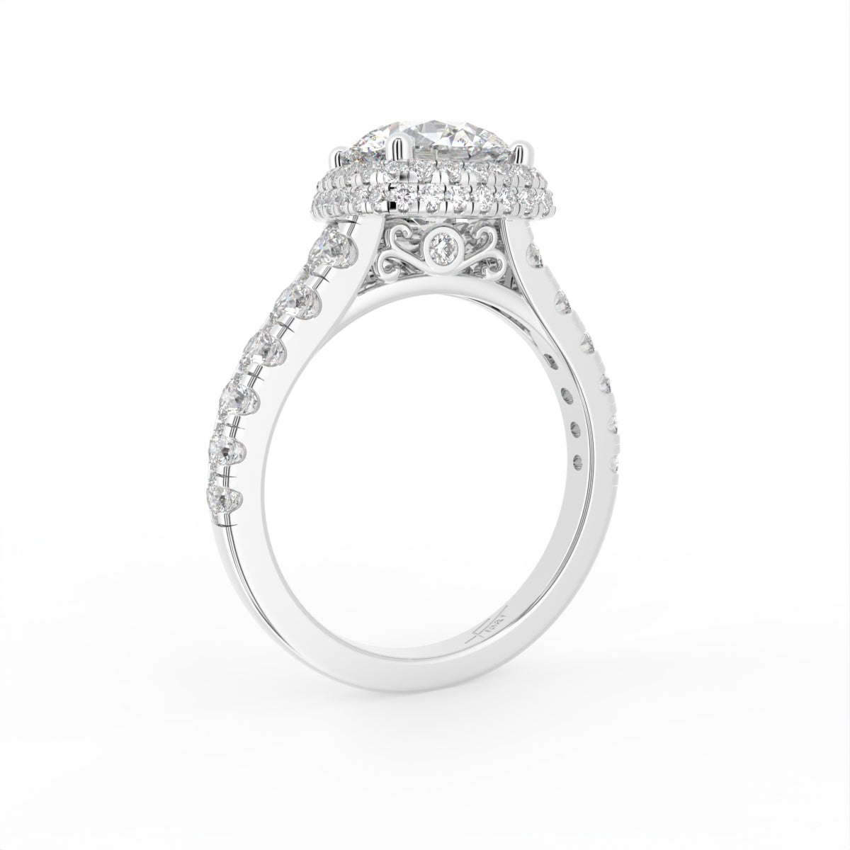 18K Shoulder Set Diamond Ring — 3D VIEW