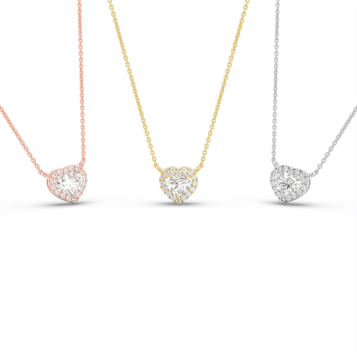 18K Halo Heart Diamond Pendant — 3 COLOR
