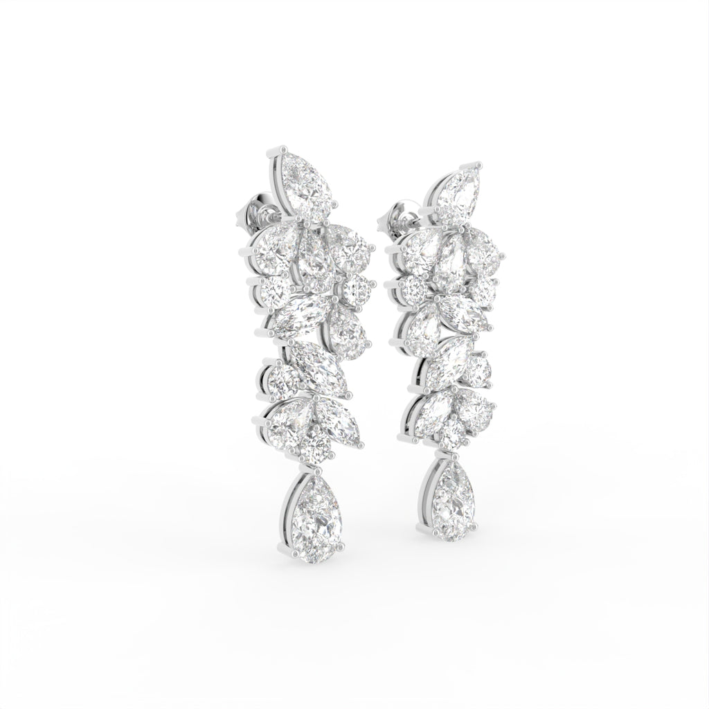 14K White Gold Pear Diamond Earrings — 3D VIEW