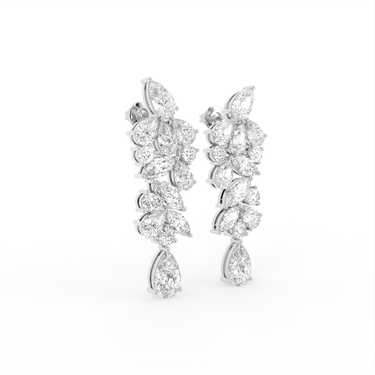 14K White Gold Pear Diamond Earrings — 3D VIEW