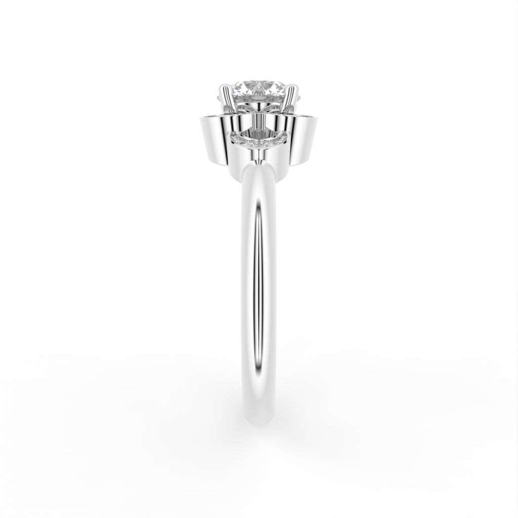 18K White Gold Floral Round Diamond Ring — SIDE