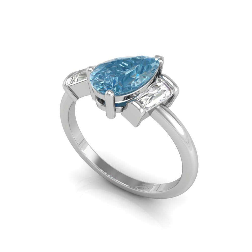vimg:FJ2408|18K White Gold Bespoke Pear Diamond Ring — 3D VIEW