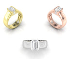 14K White Gold Solitaire Emerald Diamond Ring — 3 COLOR