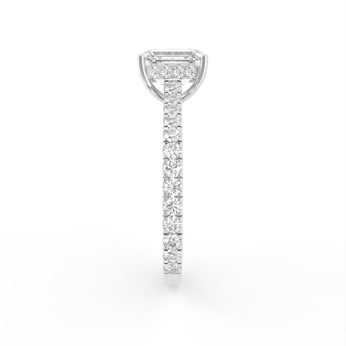 18K Solitaire Emerald Cut Diamond Ring — SIDE