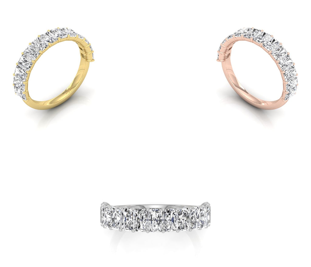 14K White Gold Eternity Radiant Diamond Ring — 3 COLOR