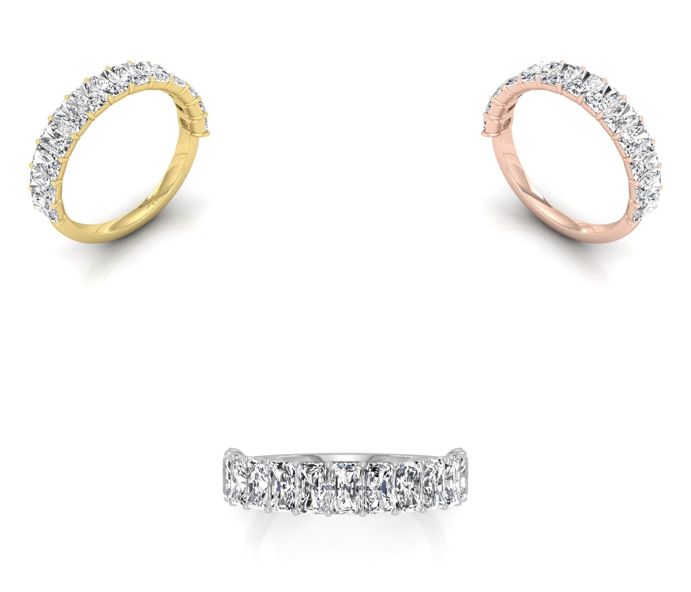14K White Gold Eternity Radiant Diamond Ring — 3 COLOR