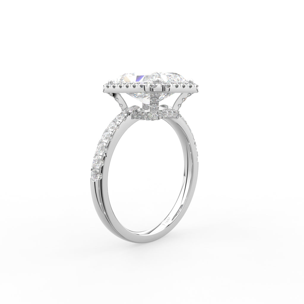 18K Halo Radiant Diamond Ring — 3D VIEW