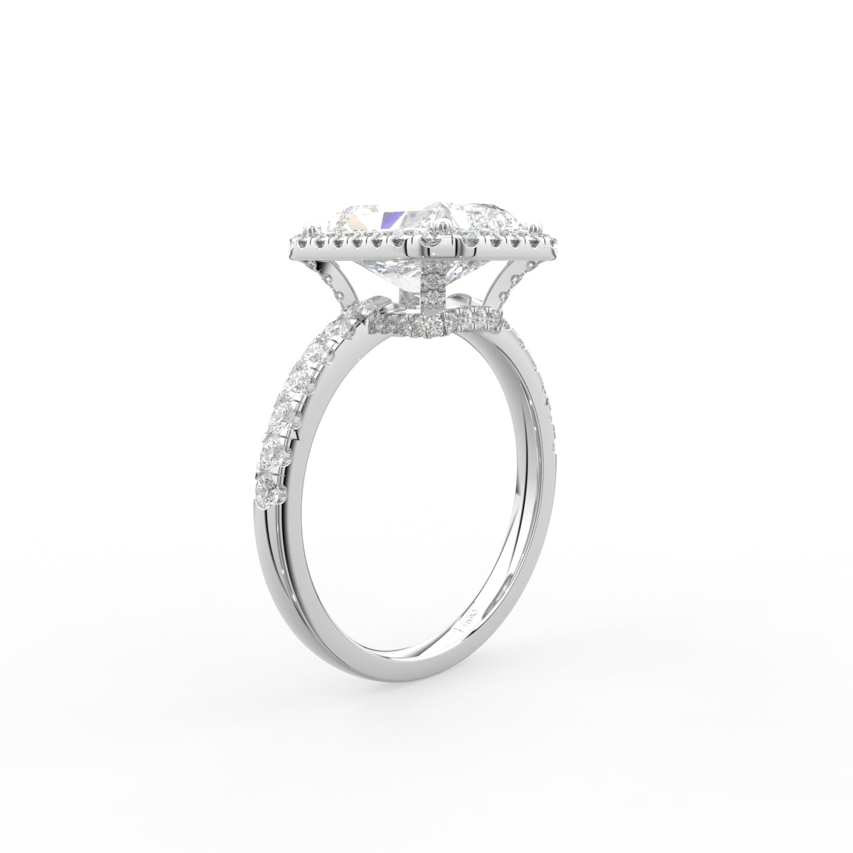 18K Halo Radiant Diamond Ring — 3D VIEW