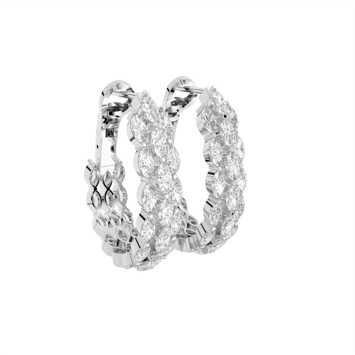 18K Marquise Diamond Hoop Earrings — 3D VIEW