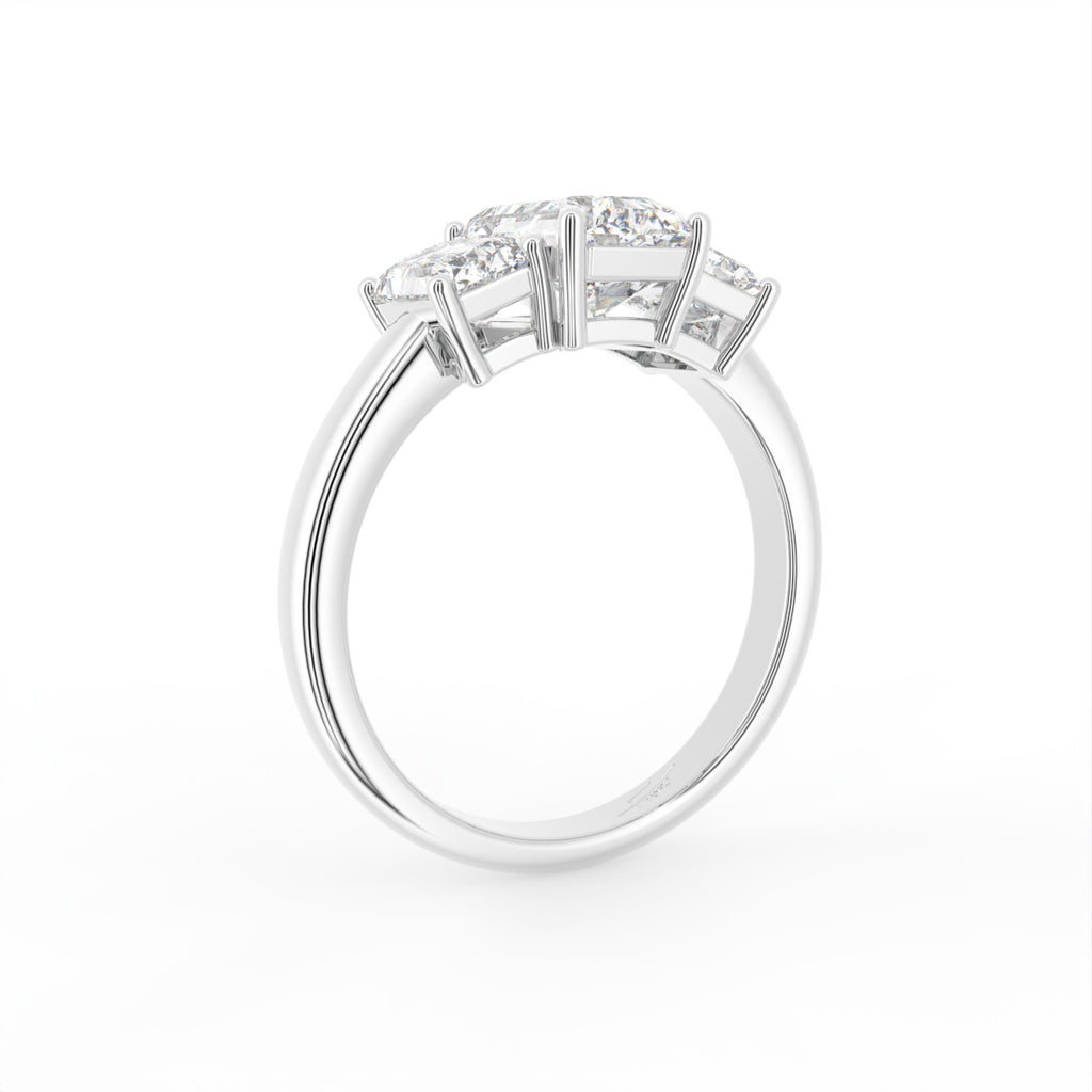 18K Trilogy Emerald Cut Diamond Ring — 3D VIEW
