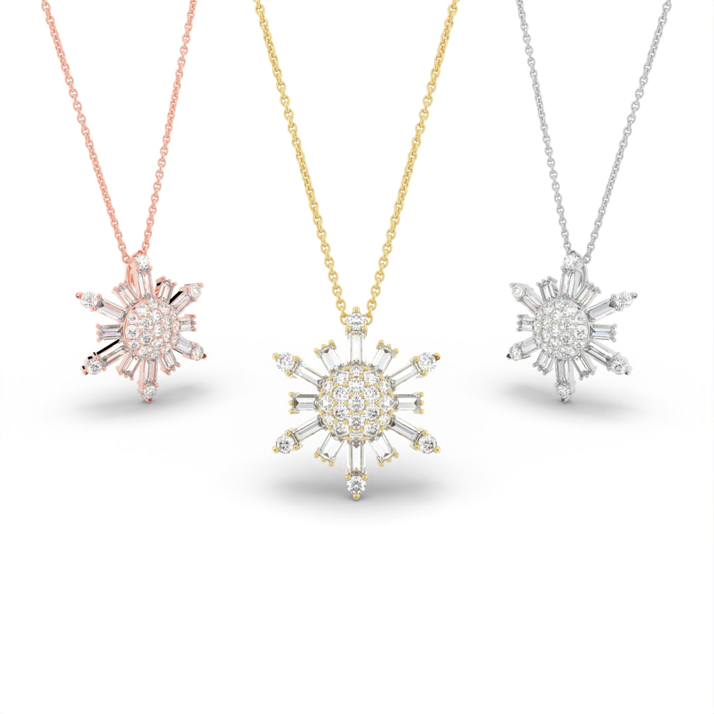 vimg:FJ3341|vimg:FJ3342|14K White Gold Snowflake Round Diamond Pendant — 3 COLOR
