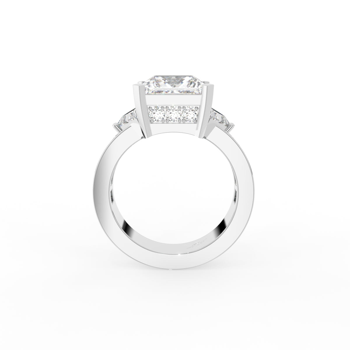 18K Trilogy Princess Cut Diamond Engagement Ring — FRONT