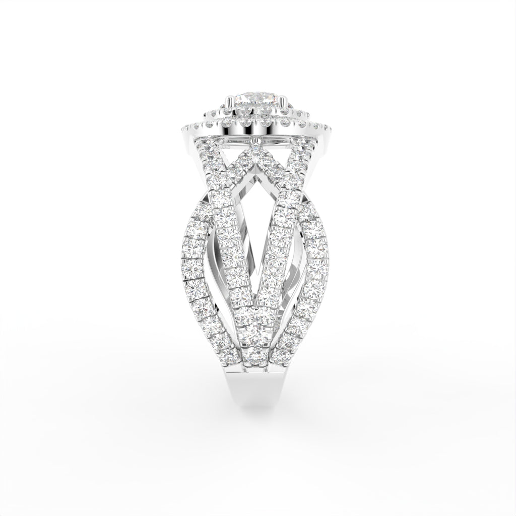 18K Halo Round Diamond Split Shank Ring — SIDE