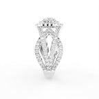 18K Halo Round Diamond Split Shank Ring — SIDE