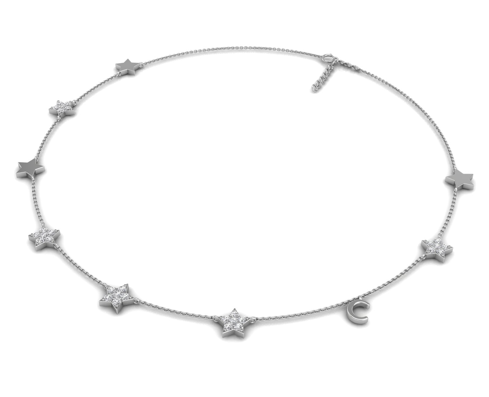 18K White Gold Celestial Diamond Choker Necklace — 3D VIEW