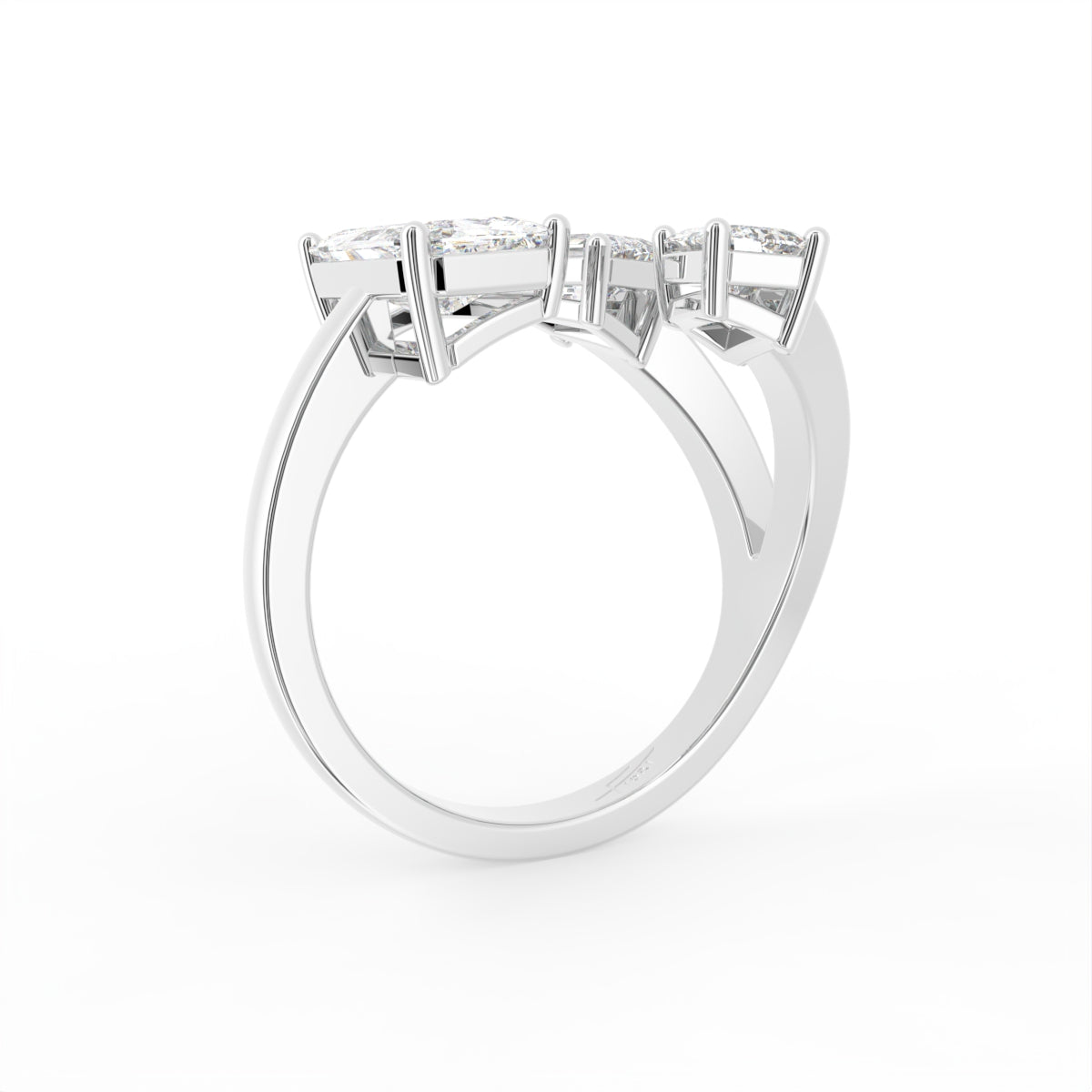 18K Bespoke Emerald Cut Diamond Ring — 3D VIEW