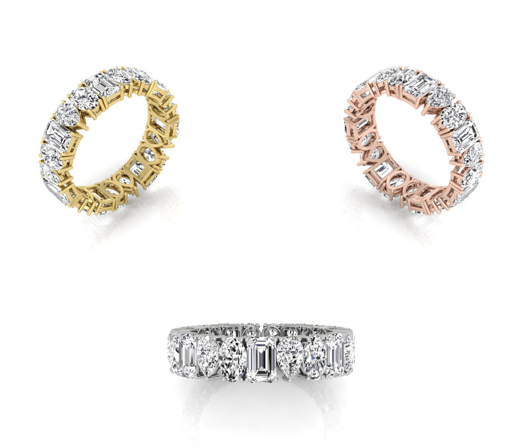 14K White Gold Emerald Diamond Full Eternity Ring — 3 COLOR