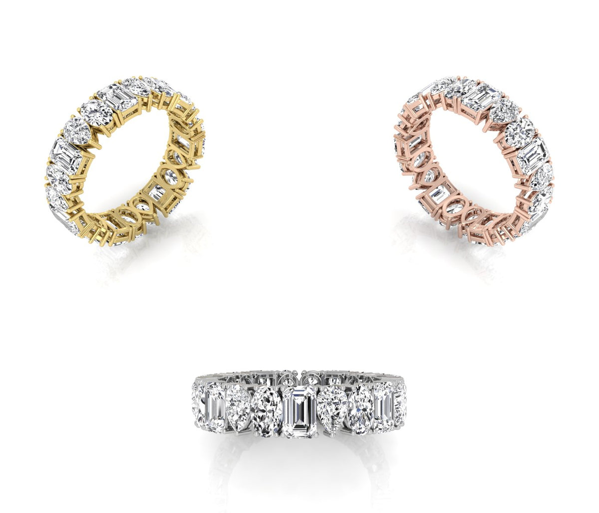14K White Gold Emerald Diamond Full Eternity Ring — 3 COLOR