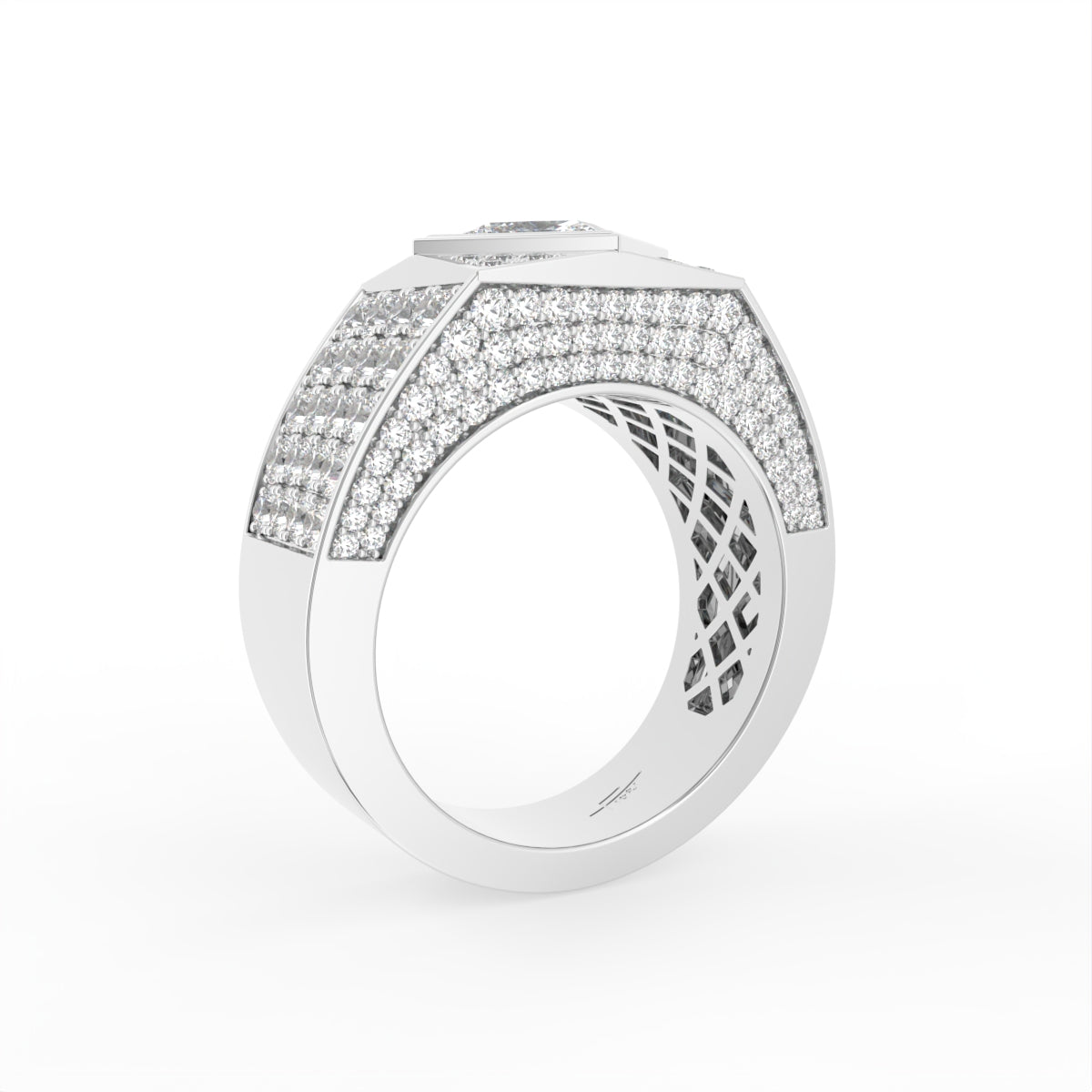 18K White Gold Bespoke Pave Diamond Ring — 3D VIEW