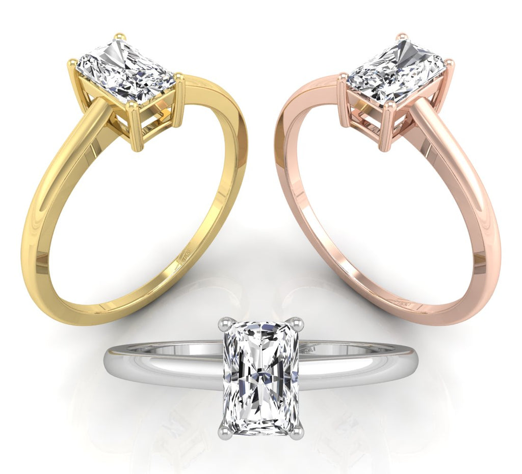 18K Solitaire Emerald-Cut Diamond Ring — 3 COLOR