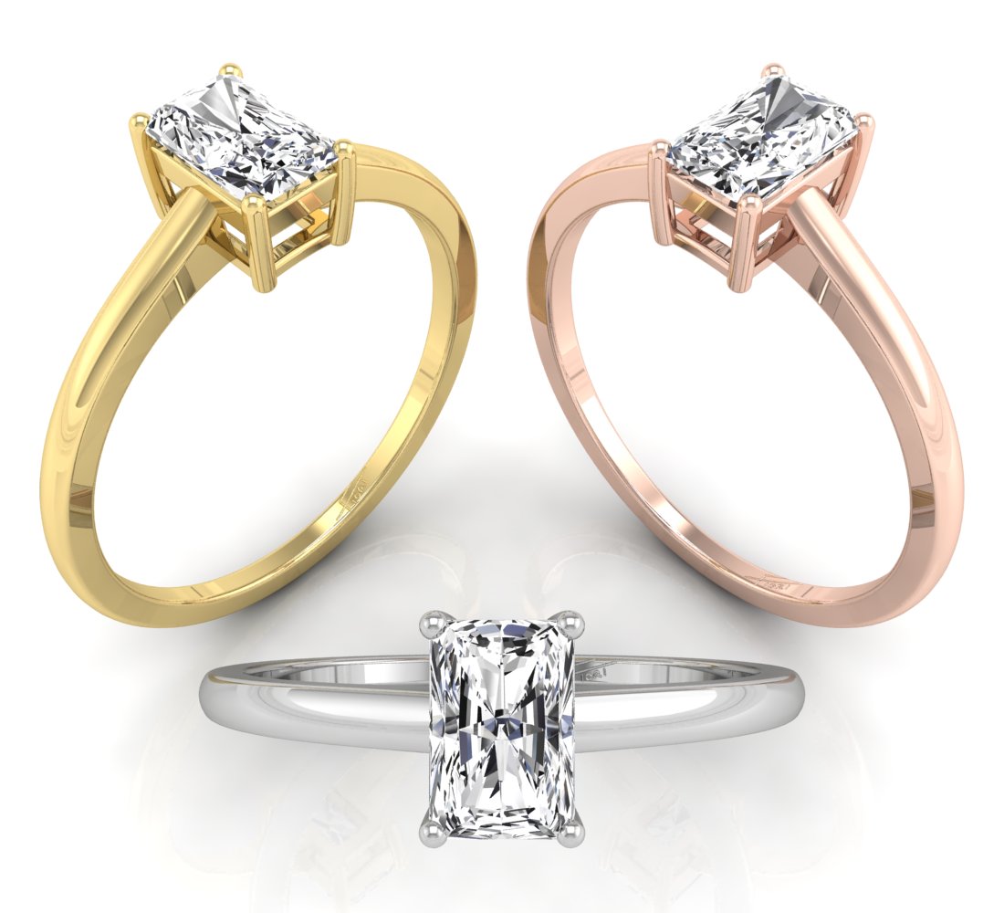 18K Solitaire Emerald-Cut Diamond Ring — 3 COLOR