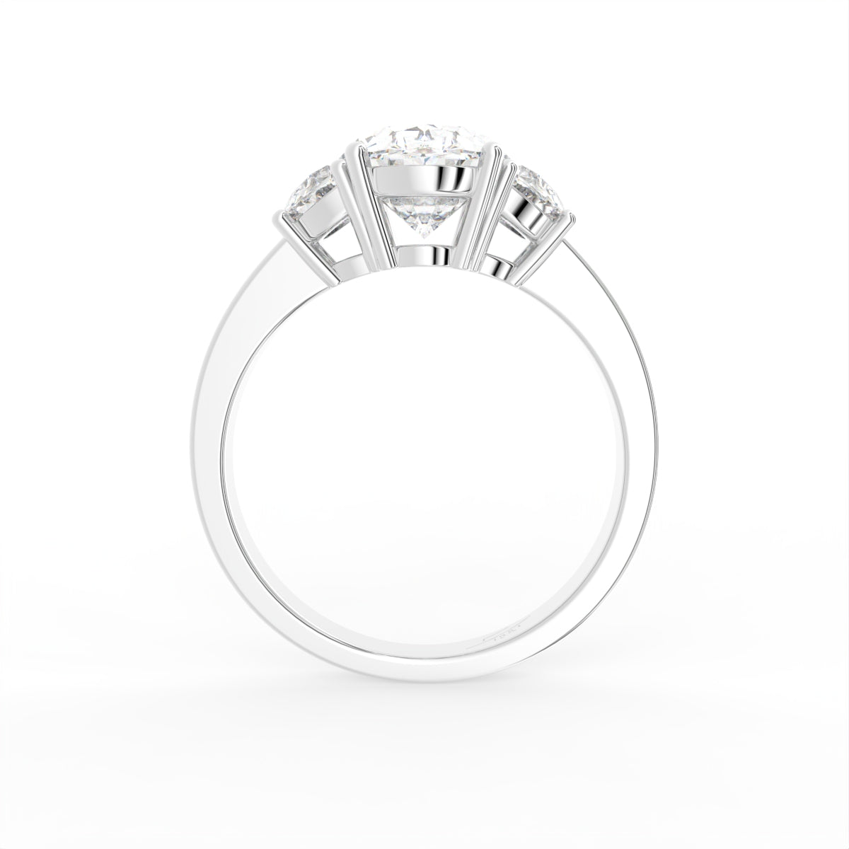 18K White Gold Trilogy Oval Diamond Ring — FRONT