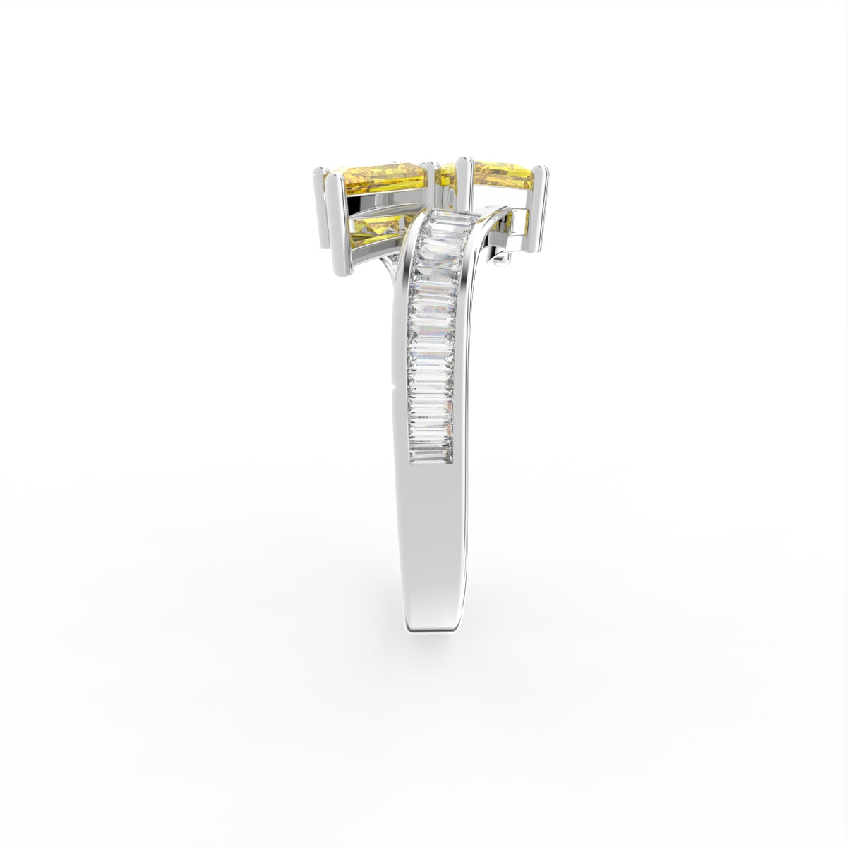 14K White Gold Bespoke Kite Diamond Ring — SIDE