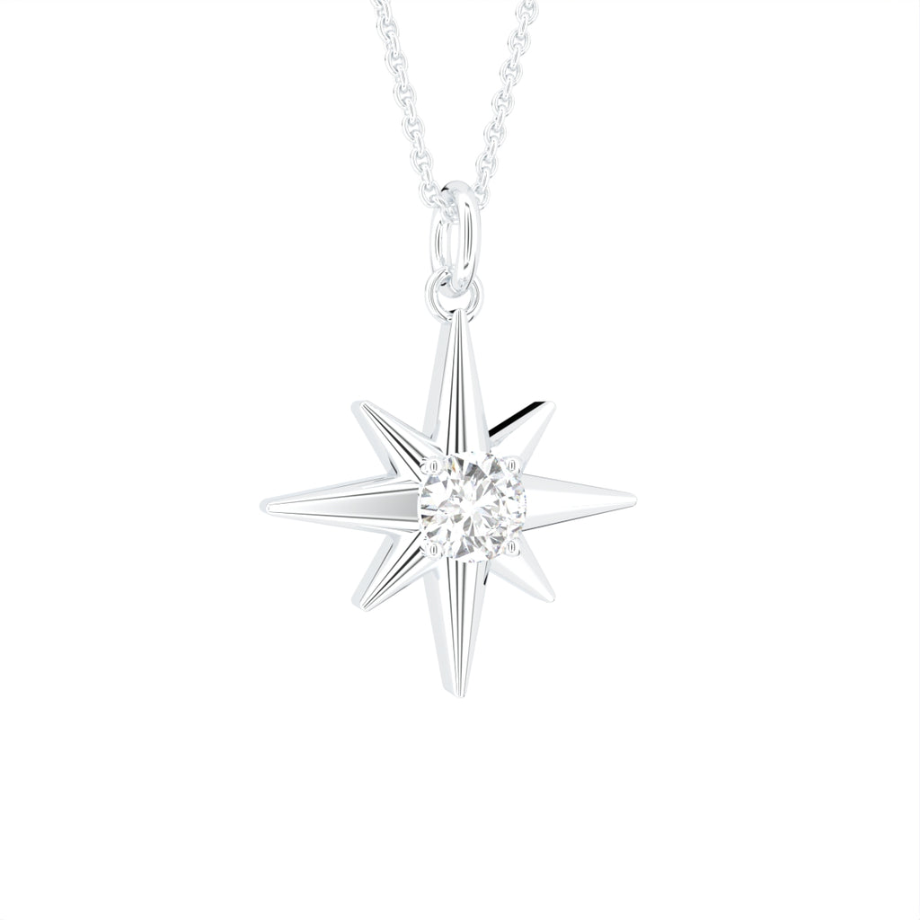 14K Yellow Gold Star Round Diamond Pendant — 3D VIEW