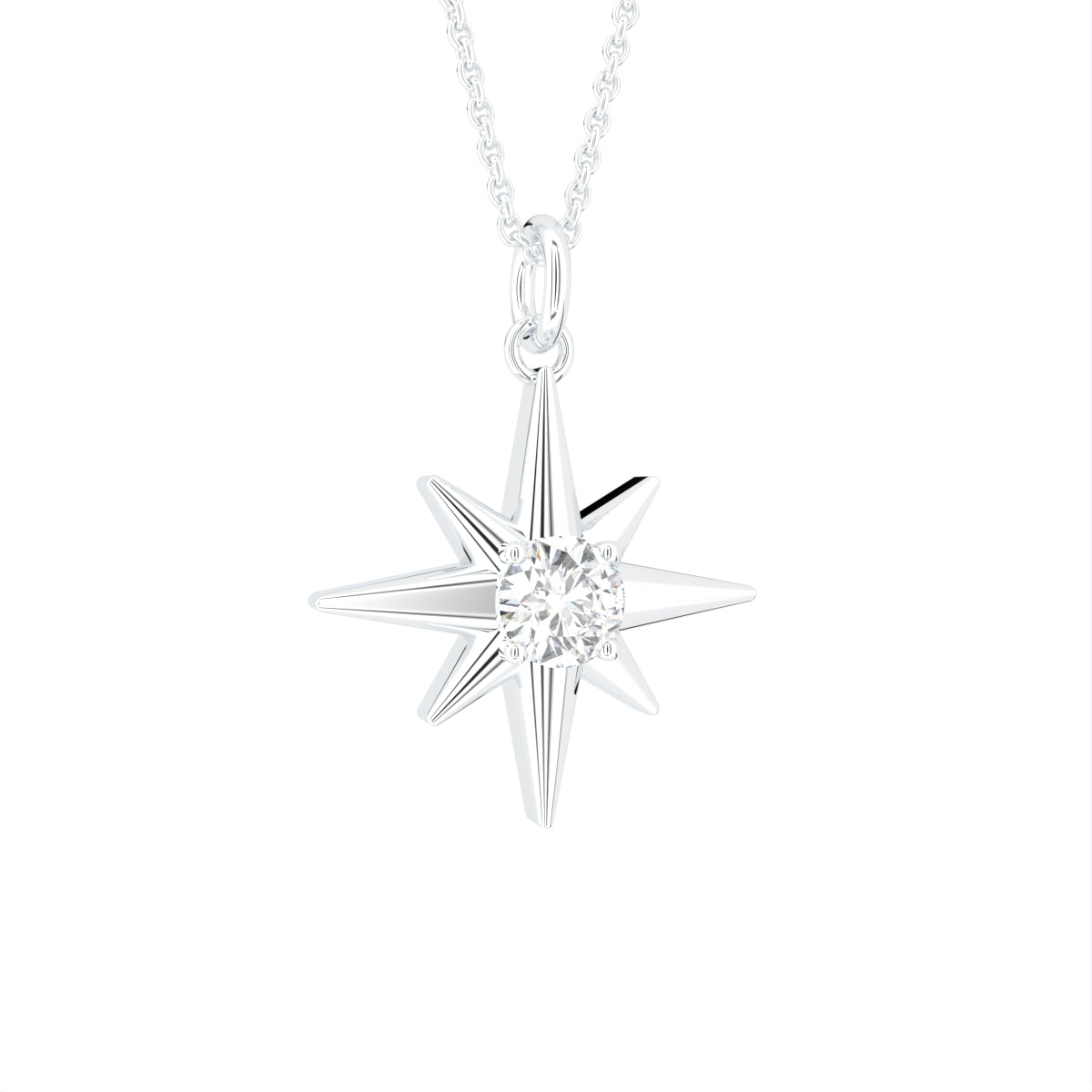 14K Yellow Gold Star Round Diamond Pendant — 3D VIEW