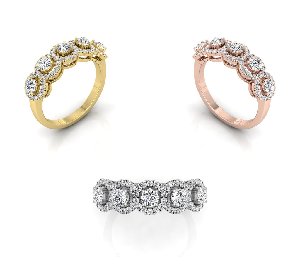 18K White Gold Halo Round Diamond Eternity Ring — 3 COLOR