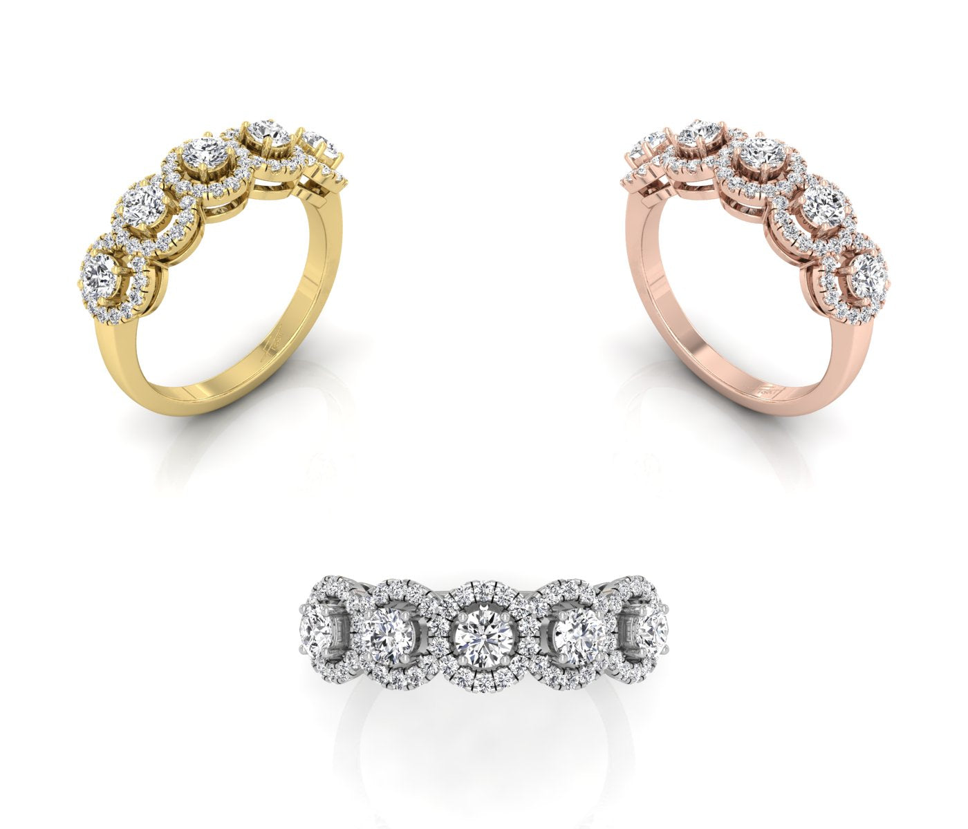 18K White Gold Halo Round Diamond Eternity Ring — 3 COLOR