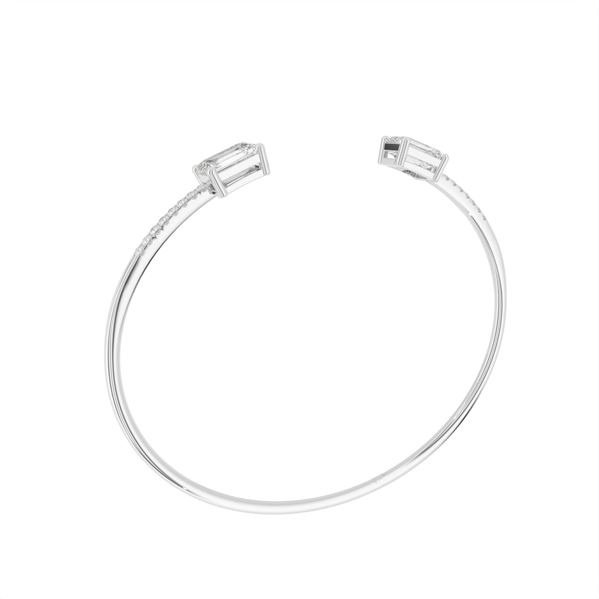 18K Emerald Cut Diamond Bangle — 3D VIEW
