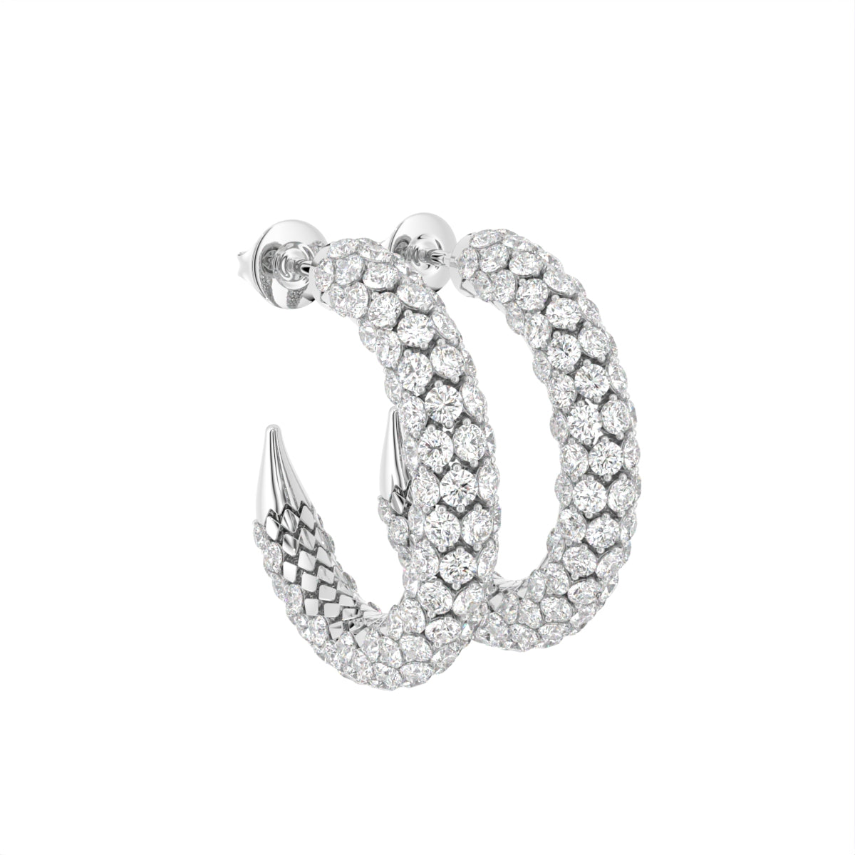 18K Pave Diamond Earrings — 3D VIEW