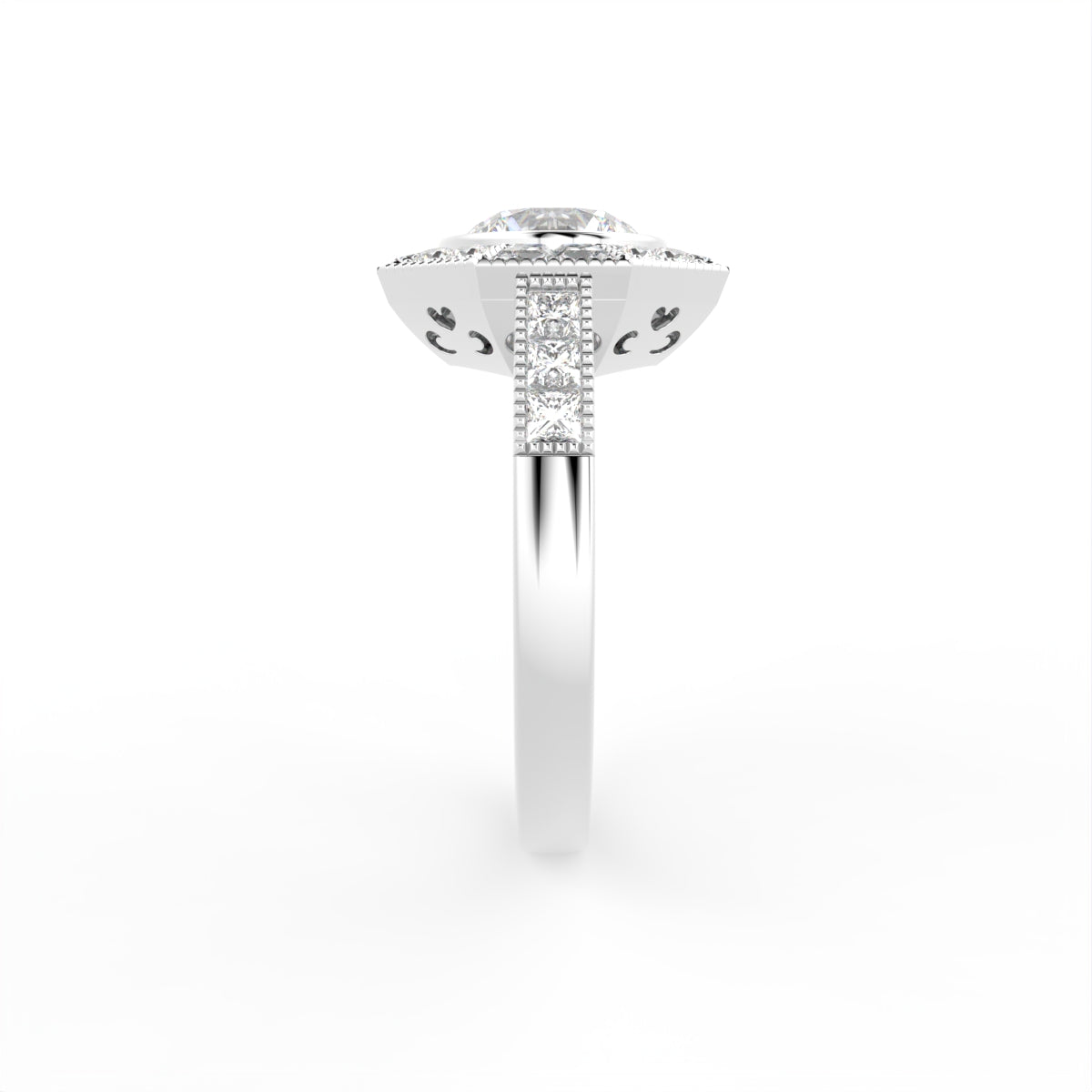 18K Bespoke Round Halo Diamond Ring — SIDE