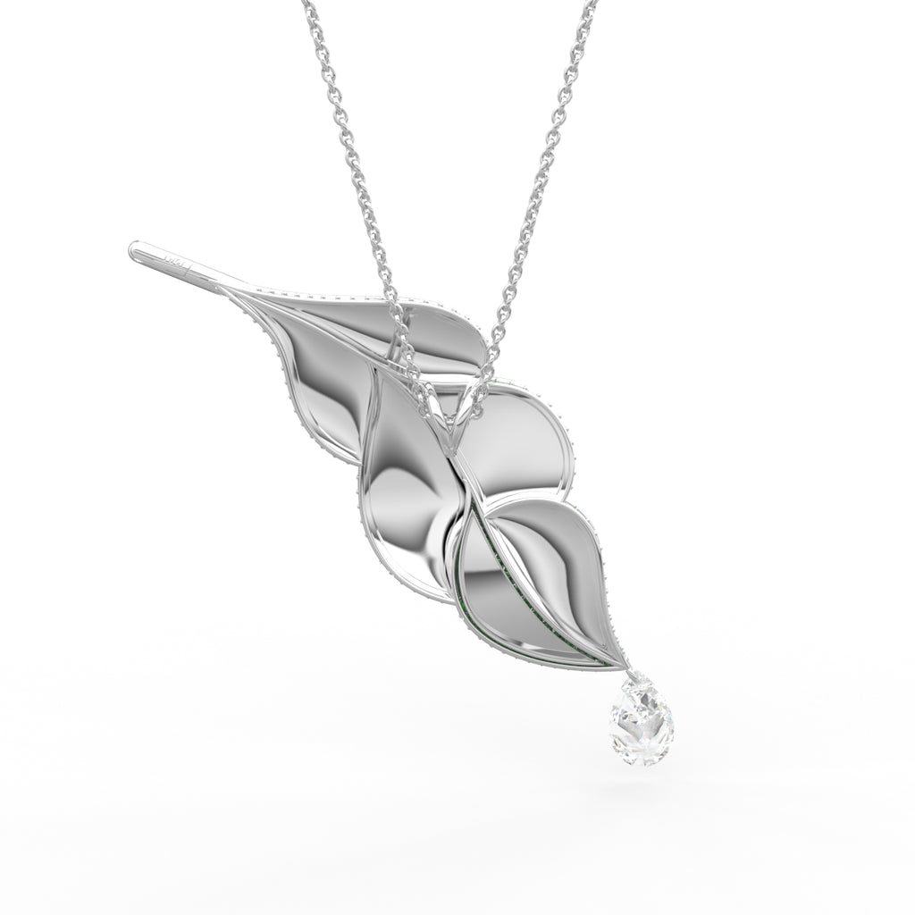 18K Yellow Gold Leaf Pear Diamond Pendant — BACK
