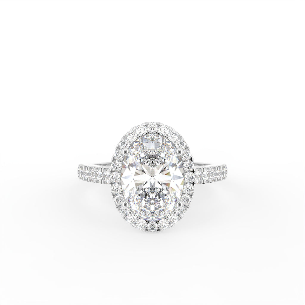18K White Gold Halo Oval Diamond Engagement Ring — TOP
