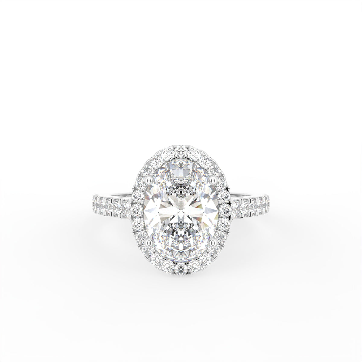 18K White Gold Halo Oval Diamond Engagement Ring — TOP