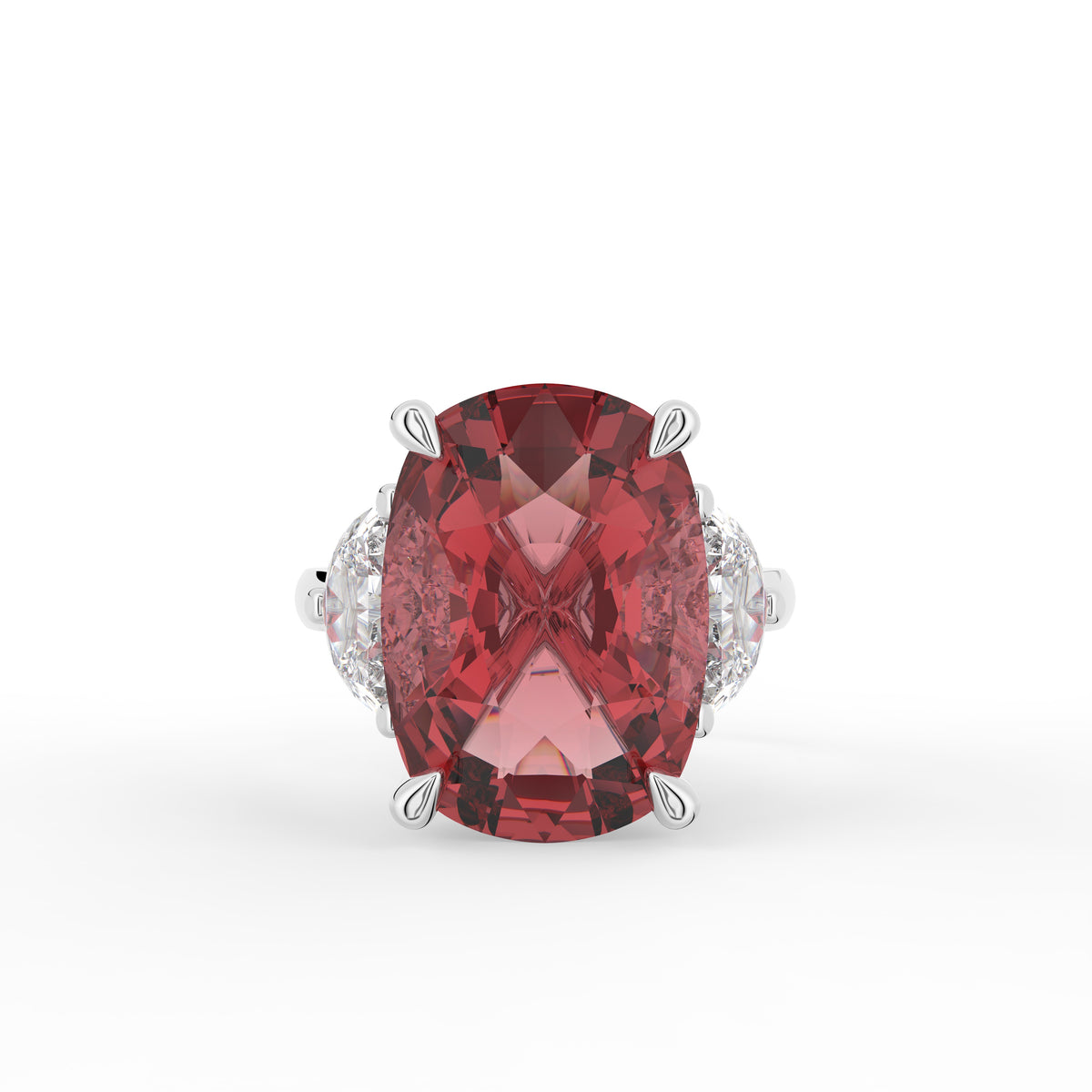 18K Red Cushion and Diamond Cocktail Ring — TOP