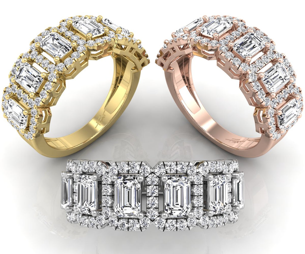18K Emerald Cut Eternity Diamond Ring — 3 COLOR