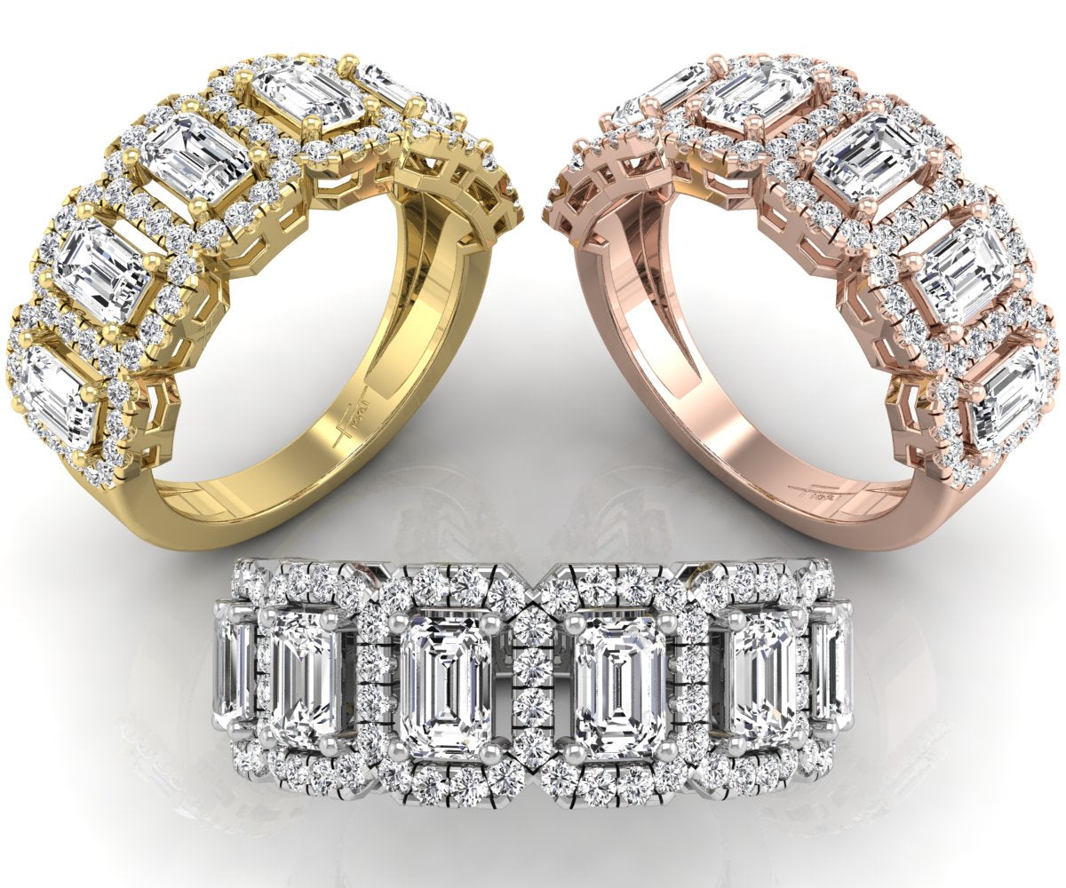 18K Emerald Cut Eternity Diamond Ring — 3 COLOR
